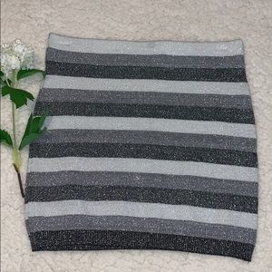 Planet Gold Bodycon Mini Skirt Glitter Stripes Sparkle Silver Metallic Womens S